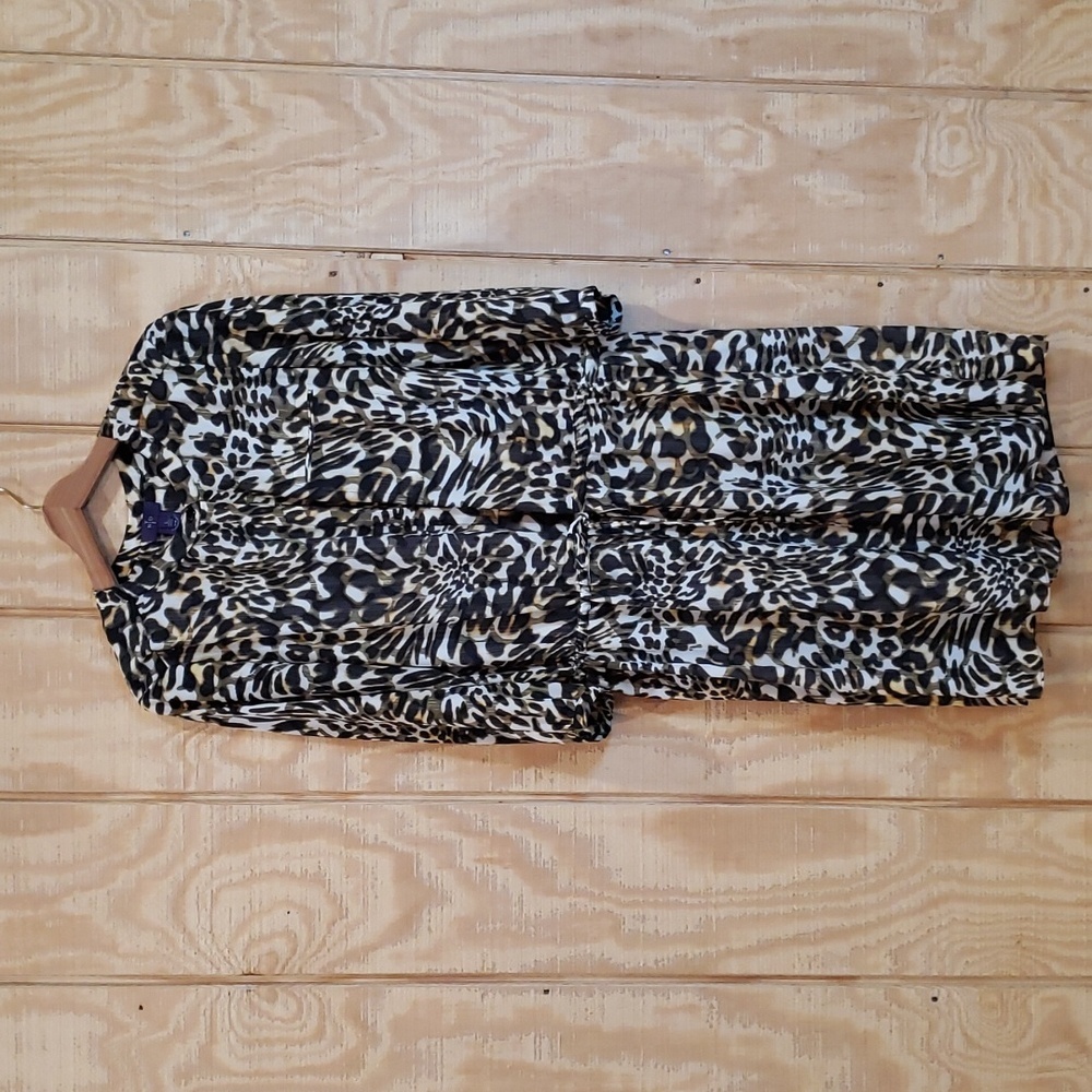 NYDJ Leopard Animal Print Button Front Long Sleeve Shirt Dress Size L